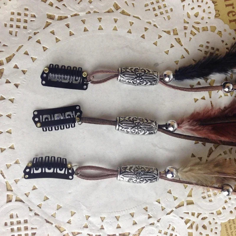 2024 neue Modische Boho Feder Stirnband Perücke Perlen Feder Kopfschmuck Handgemachte Haar Clip Mädchen Haar Zubehör Hohe Qualität