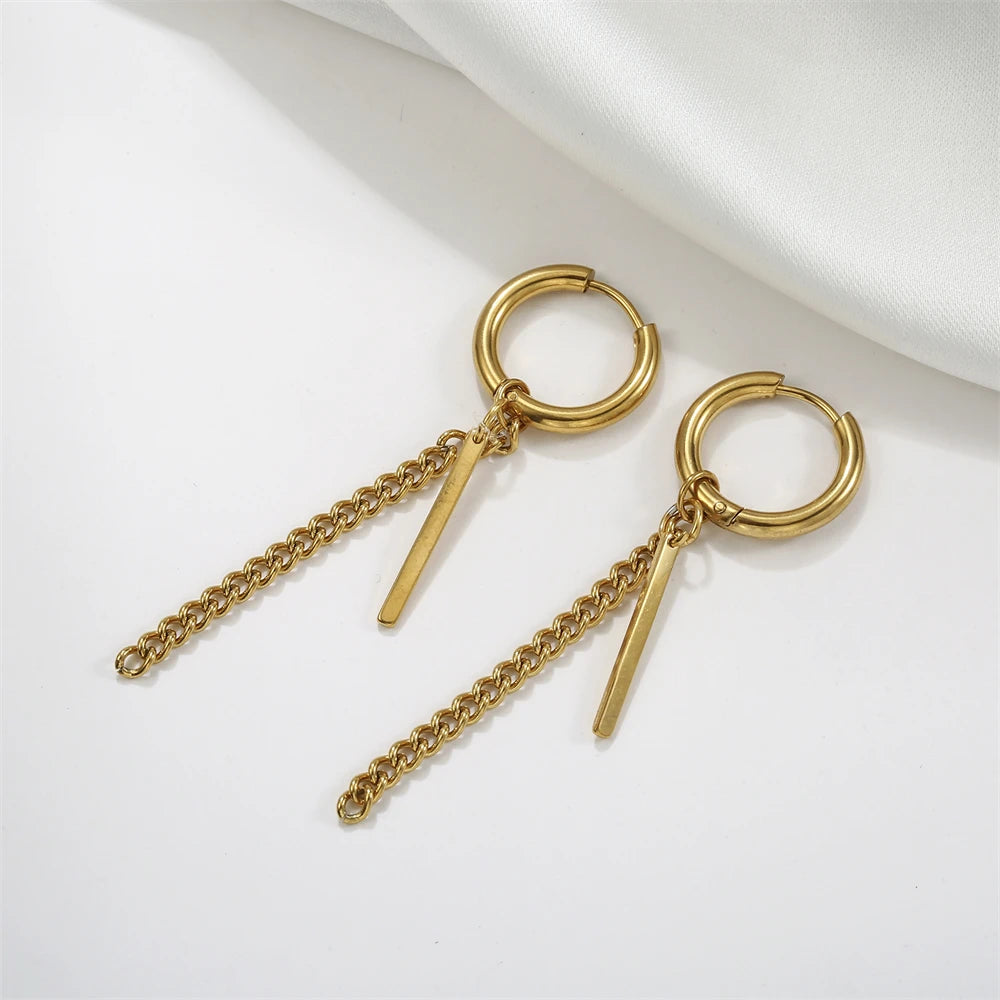 Amaxer minimalist ischen Stick Kette Ohrringe Edelstahl Quaste Creolen für Frauen Büro Dame Temperament Schmuck Geschenk