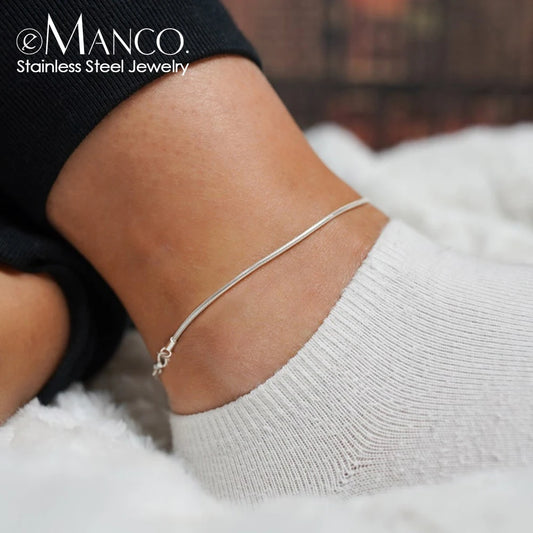 Emanco vergoldete runde Schlangen kette barfuß Strand Fuß schmuck einfachen Stil Metall Textur Geschenk für ihre Fabrik direkten Versand
