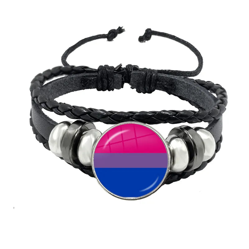 LGBT Schwarz Weave Leder Armband Bi Stolz Glas Cabochon Homosexuell Stolz Regenbogen Flagge Foto Armreif Schmuck Für Frauen Männer Liebhaber geschenk