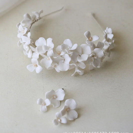 SLBRIDAL Handgemachte Luxus Strass Süßwasser Perlen Ceram Blume Braut Tiara Hochzeit Brautjungfern Krone Frauen Haar Schmuck
