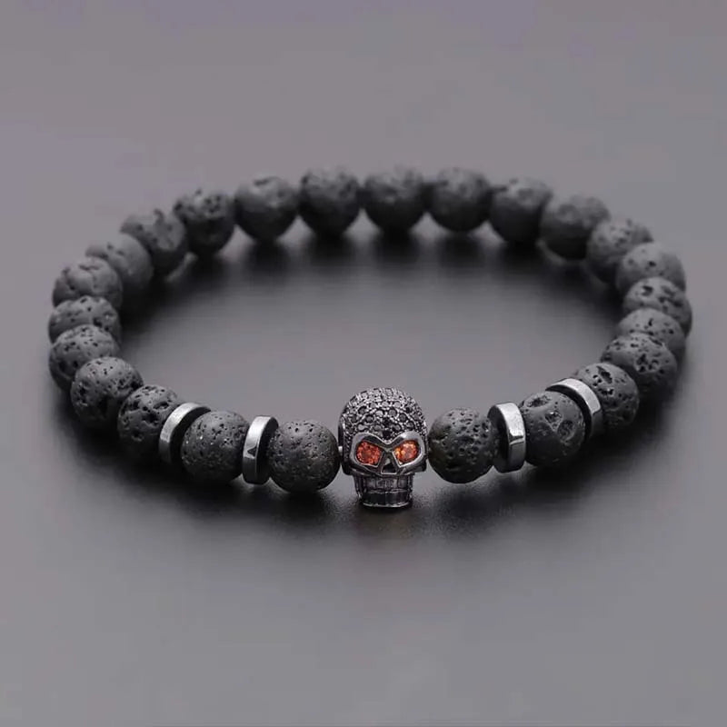 Schwarzes Auge Totenkopf Hämatit Perlenarmband Männer klassische handgemachte 8mm Lavastein Charm Armband für Männer Schmuck Geschenk