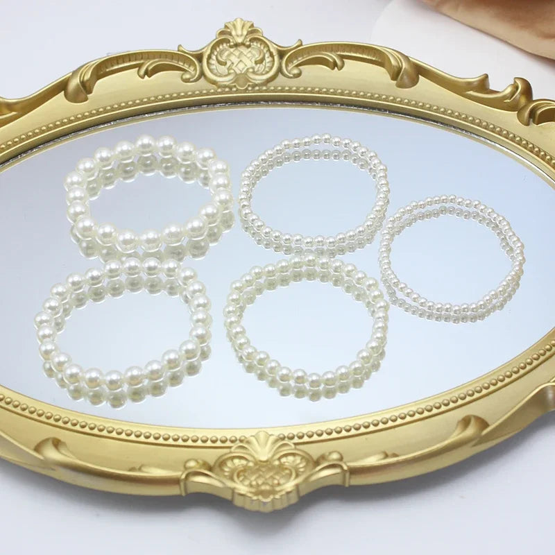 Neue 4–10 mm beige Imitationsperlen, frei verstellbar, 18 cm Umfang, elastisches Armband für Frauen, verschiedene Größen, anpassbares Hochzeitsgeschenk