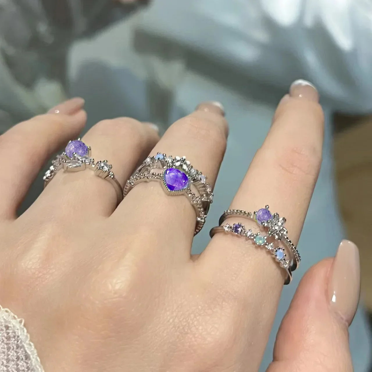2024 mode Schmuck Kristall Ringe Herz Einstellbare Ring Unregelmäßige Geometrie Punk Vintage Ringe Set für Frauen Mädchen Heiße Verkäufe