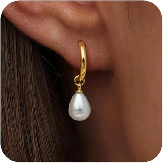 Trendige 14k vergoldete Pearl Dangle Drop Hoop Huggies Ohrringe Zirkonia Unregelmäßiger Knoten Perlen Ohrstecker Hypoallergene Ohrringe