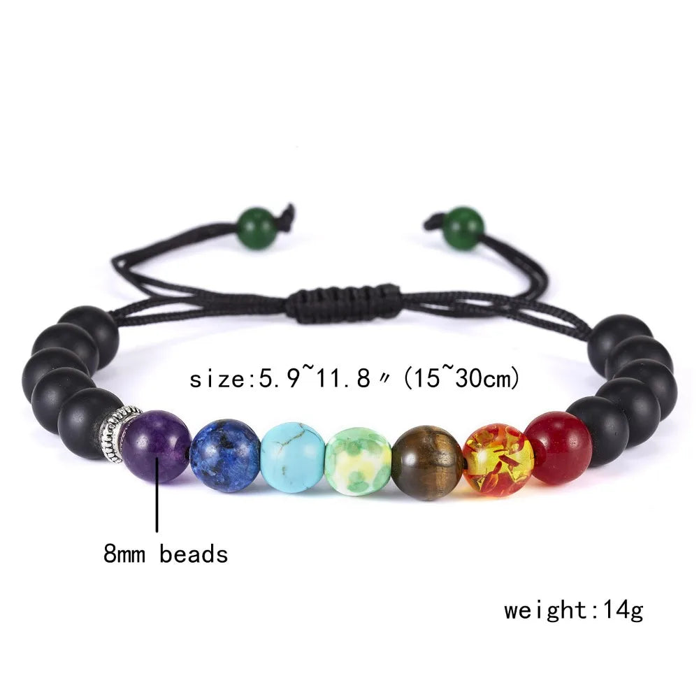 Mode Klassische 7-Chakra Perlen Armband Yoga Reiki Energie Balance Armreif Naturstein Schwarz Seil Heilung Armbänder Frauen Männer