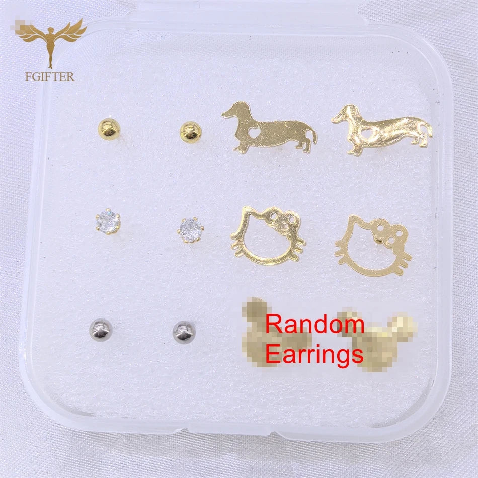 6-teiliges Ohrstecker-Set aus chirurgischem Edelstahl, niedlicher Haustier, Hund, Katze, Tier, goldener Schmuck, Damen- und Mädchen-Accessoires, Geschenk mit Box