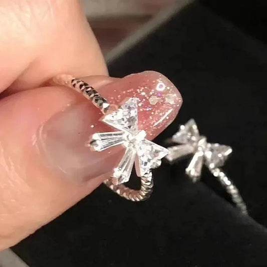 Elegante Bowknot Y2K Ringe Für Frauen Mode Zirkon Blume Ringe Einstellbar Exquisite Ringe Design Hochzeit Schmuck Geschenke