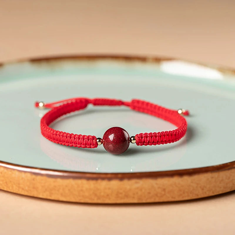 Chinesisches rotes Armband Naturstein Zinnober Freundschaftsseil Glückskette Paar Armband für Männer Frauen Amulett geflochtenes Seil Geschenke
