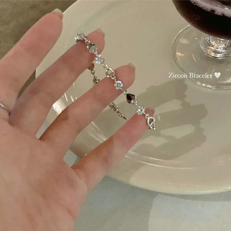 Korean Fashion Zirkon Herz Link Ins Armband für Frauen Süße Mädchen Aushöhlen Y2K Schmetterling Kette Armband Partei Schmuck Geschenke