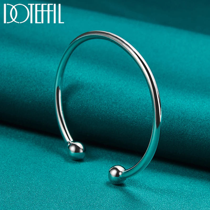 DOTEFFIL 925 Sterling Silber 4mm Glatte Solide Perlen Armband Manschettenknöpfe Armreifen Für Frauen Männer Hochzeit Verlobung Party schmuck