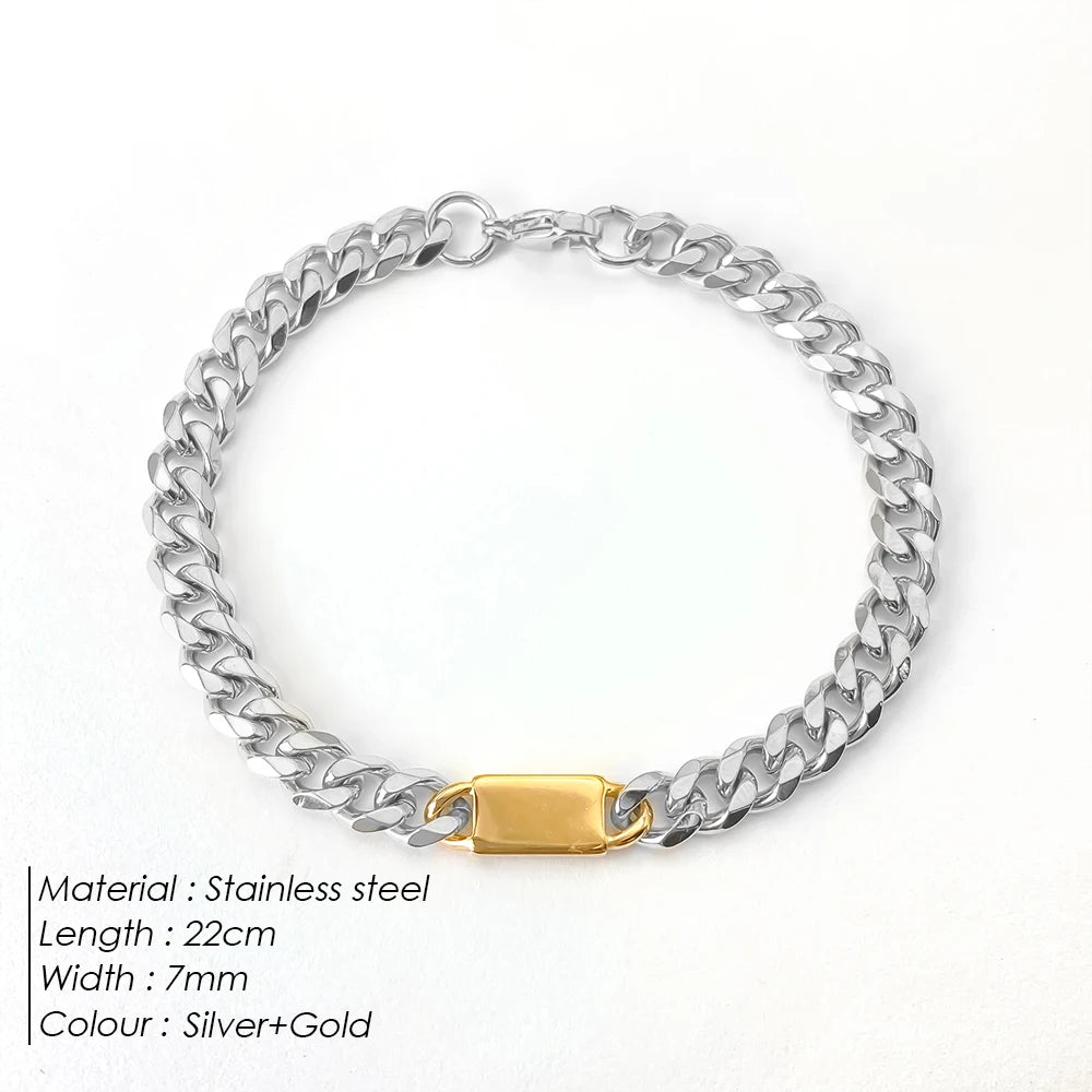 eMancoUnisex Edelstahl Trendy Quadrat Armband Hip-Hop Mode Einfache Kalte Coole Stil Armbänder Hand Schmuck48 Stunden Schiffsm