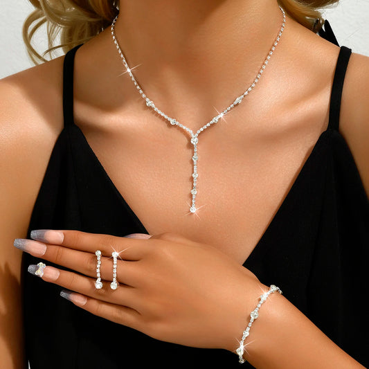 4PC Damenmode Trend Minimalist Wasser Diamant Ohrringe Halskette Armband Schmuckset Hochzeit Bankett Party Festival Geschenk