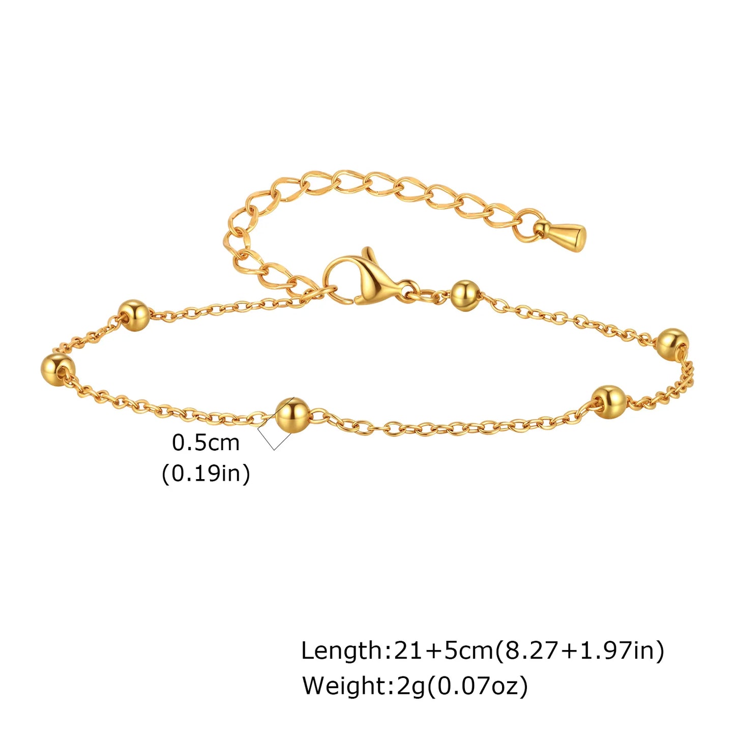Boho Perlen Kugel Knöchelkette Armbänder für Frauen, vergoldetes Edelstahl Fußkettchen, Sommer Strand wasserdichter Fußschmuck Geschenk