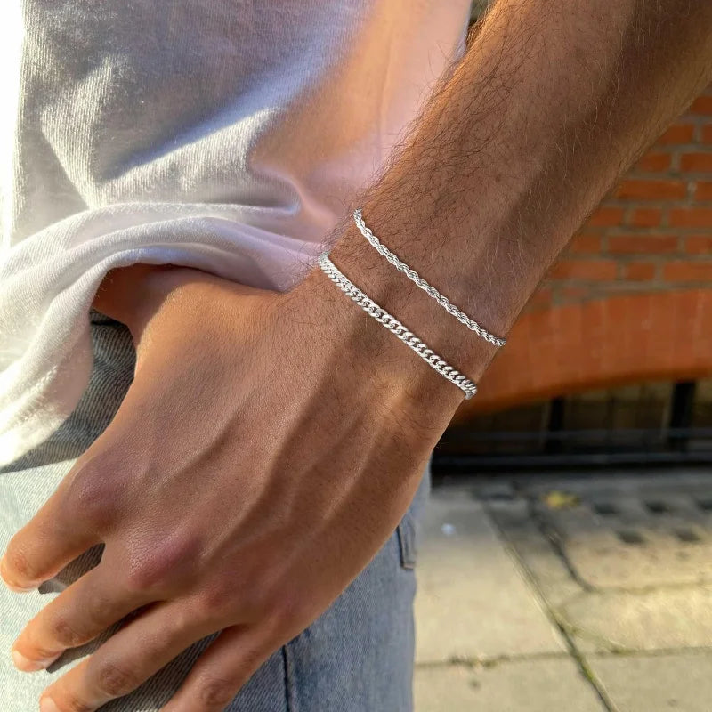 Edelstahl-Kettenarmbänder-Sets für Männer, wasserdicht, Twiste Cuban Link Chain Armband, Schmuck, Geschenke für Papa, Freund, Ehemann