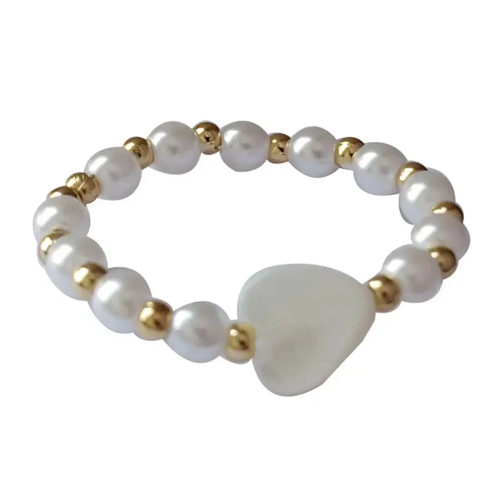 Elegante Herzring Nachahmung Perle Fee Ring Vintage elastische Ringe einfache Retro Zeigefinger Ring weiß süße Ring Schmuck Geschenk