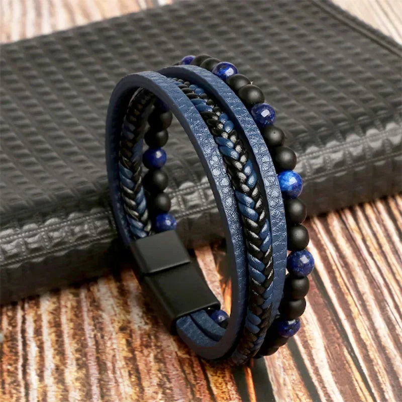 Herren Lederarmband Ferdт Klassische Mode Tigerauge Perlen Mehrschichtiges Lederarmband für Männer Schmuck Geschenk Pulseras