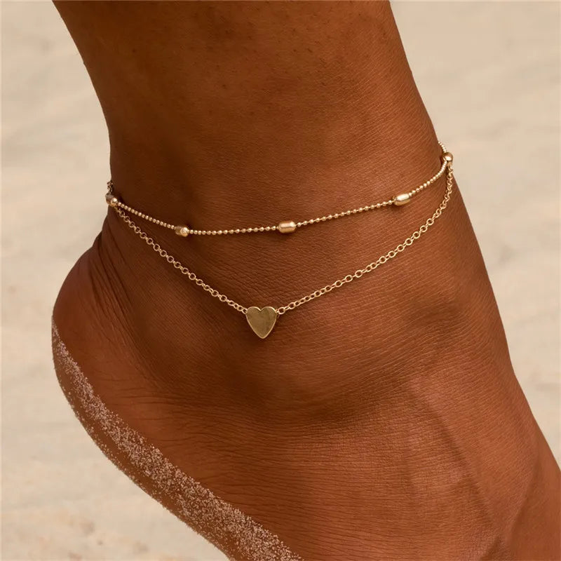 Modyle 2024 Neue Böhmen Handschellen Fußkettchen Multilayer Silber Farbe Fuß Kette Fashion Ankle Armband Für Frauen Strand Schmuck