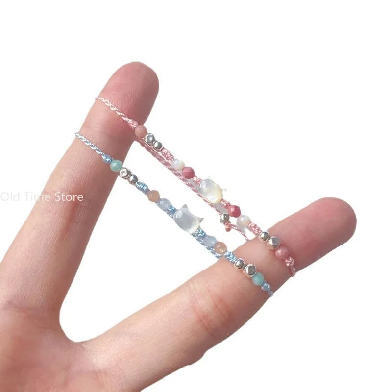 Handgemachtes Paar süßes Katzenarmband einzigartiges stilvolles Handseil für Frauen Männer Perlen gewebtes Armband Handgelenkschmuck Geschenke