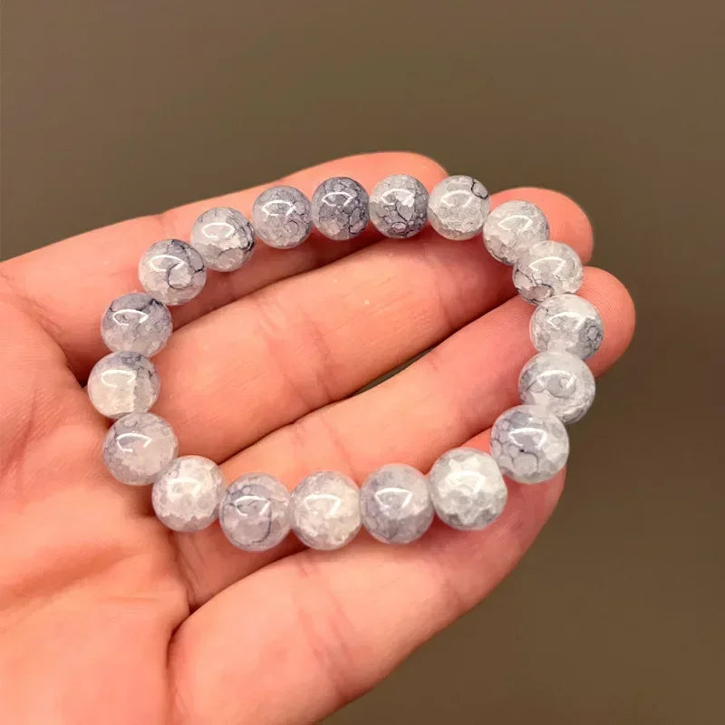 Natürliches rosa/buntes Kristall-/Porzellan-Armband mit Eis-Rissmuster und gemusterten Perlen, einzelner Kreis, glücklicher Heilstein, Schmuck, Geschenk