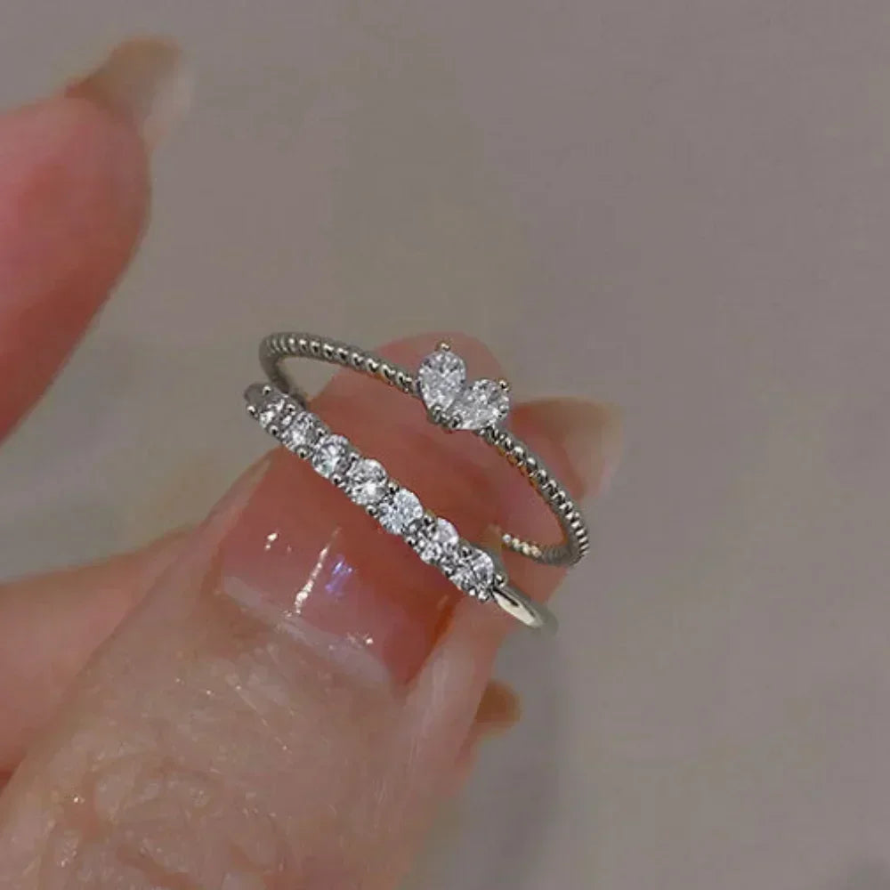 Luxus Zirkon Herz Ringe für Frauen Öffnung Einstellbare Weben Strass Ring Verlobung Hochzeit Schmuck Mode Freundin Geschenke