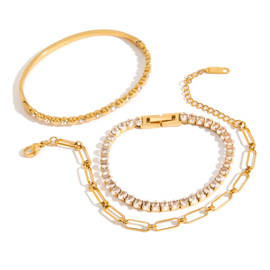 Youthway Klassisches, vielseitiges Kettenarmband, vergoldeter Edelstahl, glänzender Zirkon, Büroklammer-Armbänder, wasserdichter Damenschmuck