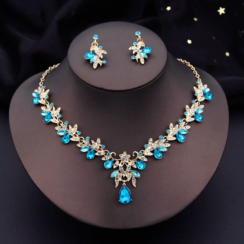 Elegante Mode-Halsketten-Sets für Frauen, baumelnde Ohrringe, Prinzessinnen-Kragen, zweiteiliges Set, Brautschmuck, Braut- und Hochzeitsaccessoires