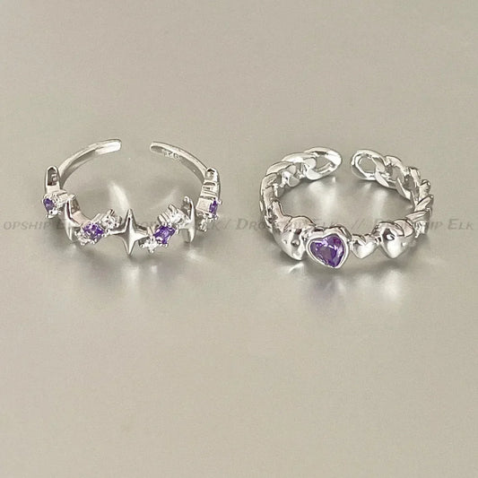 Kpop Rosa Zirkon Herz Offener Ring für Frauen Mädchen Luxus Stern Herz Paar Fingerringe Hochzeit Y2K Party Schmuck Geschenk