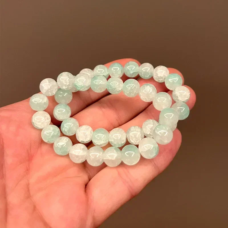 Natürliches rosa/buntes Kristall-/Porzellan-Armband mit Eis-Rissmuster und gemusterten Perlen, einzelner Kreis, glücklicher Heilstein, Schmuck, Geschenk