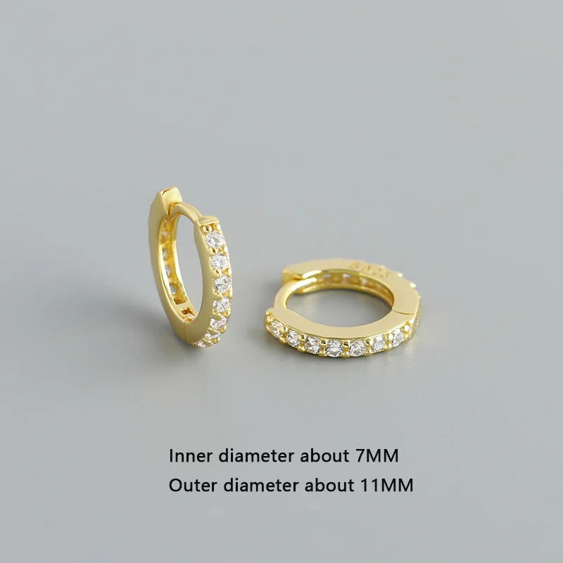 WANTME 925 Sterling Silber Einfache Farbe Zirkon Huggies 8,8mm Ohr Creolen für Frauen Mode Überzogene 18 k Gold Charms schmuck