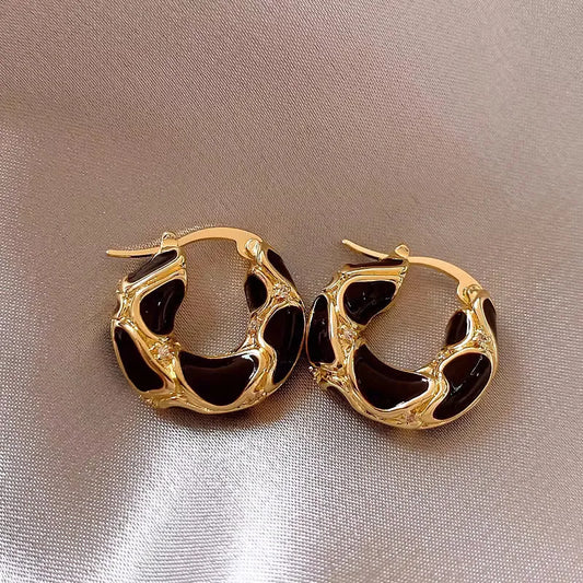 Frankreich Licht Luxus Emaille Dicke Strass Creolen für Frauen Edelstahl Huggie Ohr Party Schmuck Großhandel