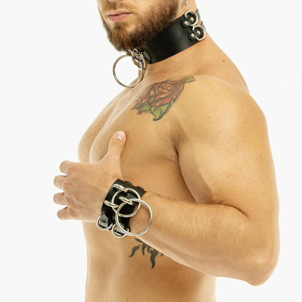 Mode Pu Leder Armband Armband Geschirr Halskette für sexy Männer BDSM Bondage Körper Arm Ringe erotische Rave Vintage Punk Schmuck