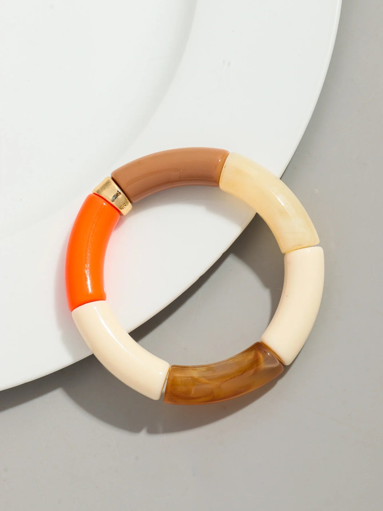 Bohomia Acryl-Design-Stil, klobiges Bambus-Stapelarmband für Damen, Boho, elastisch, bunt, Röhrenperlen, Armbänder 2024, Schmuck