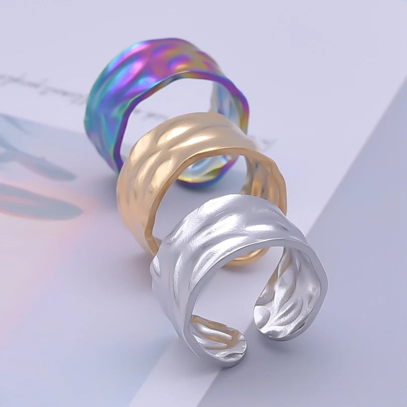 1/2/3 stücke mischen Farbe klobigen breiten Ring offene Edelstahl ringe für Frauen Männer Accessoires unregelmäßige Oberfläche kpop Modeschmuck