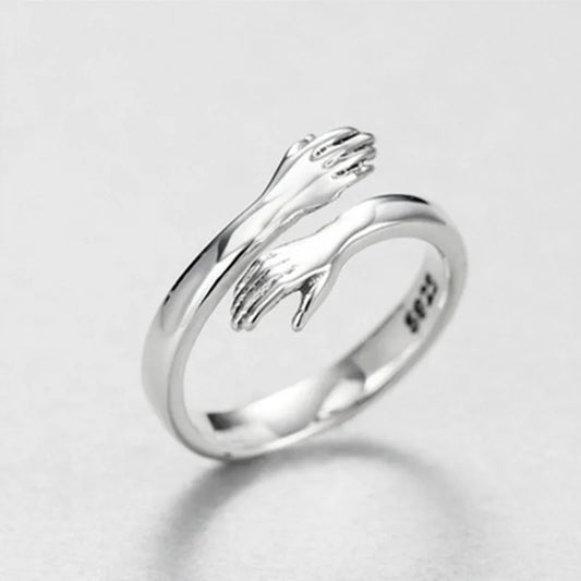 Neue Sterling Silber Fingerringe für Frauen Frauen Edelstahl Geometrische Umarmung Paar Einstellbare Ring Hochzeit Schmuck Geschenk
