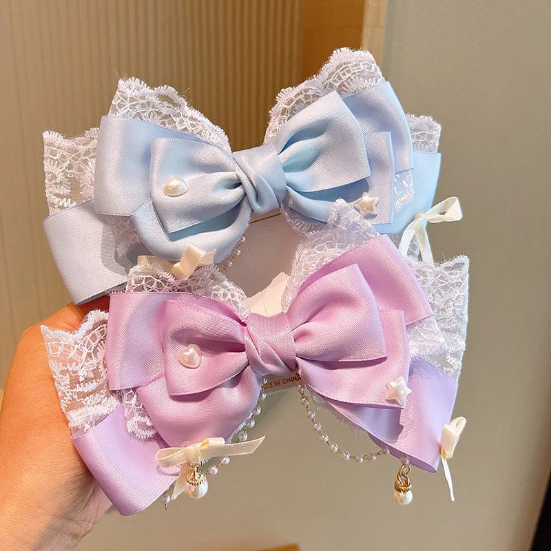 Lolita Mädchen Schleife Haarspangen Kopfbedeckung Haarnadeln Haarschmuck Rosa Klaue Haarspange Sweetg Stil Kawaii Haarschmuck JK Clips