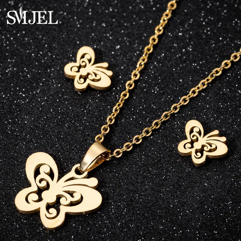 Korea Stil Edelstahl Schmetterling Schmuck Sets für Frauen Cartoon Biene Insekt Anhänger Halskette Mädchen Sommer Strand Hochzeit Geschenk