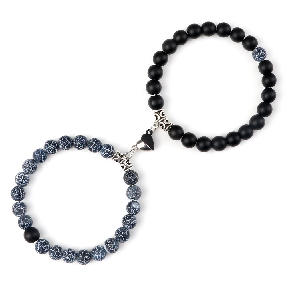 Heißer Paar Yin Yang Armband Set Männer 8mm Naturstein Herz form Magnet Liebe Armband für Frauen Freundschaft Mode schmuck Geschenk