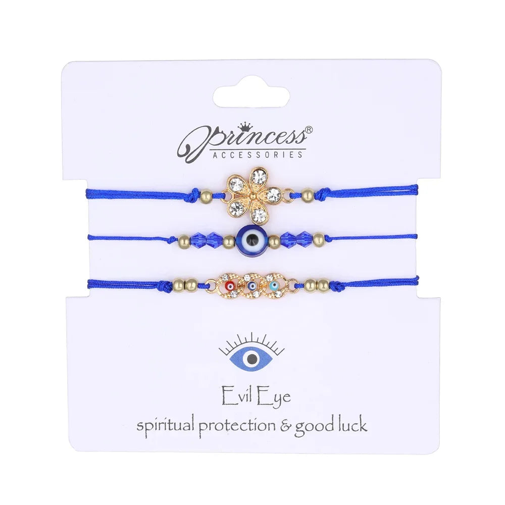 3 Stück türkische böse Blick Palm Schmetterling Armbänder für Männer Frauen Glücksaugen Perle runde gewebte Kette Armbänder Schmuck Geschenk