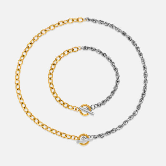 DASEIN Vintage-Set mit gemischter Farbe, Ot-Kette, Halskette, Armband, 18 Karat vergoldet, anlaufgeschützt, Edelstahl, Punk-Schmuck