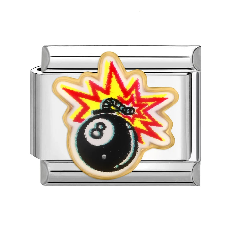 Schwarz Nr. 8 Kugelbombe Schleife Kirsche Planet Feuer DIY italienischer Charm Link Fit 9mm Edelstahl Armband Männer Frauen Mode Geschenke
