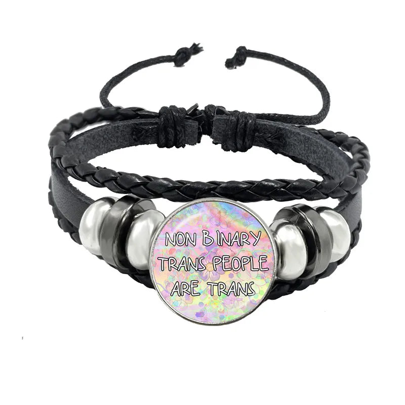 LGBT Schwarz Weave Leder Armband Bi Stolz Glas Cabochon Homosexuell Stolz Regenbogen Flagge Foto Armreif Schmuck Für Frauen Männer Liebhaber geschenk
