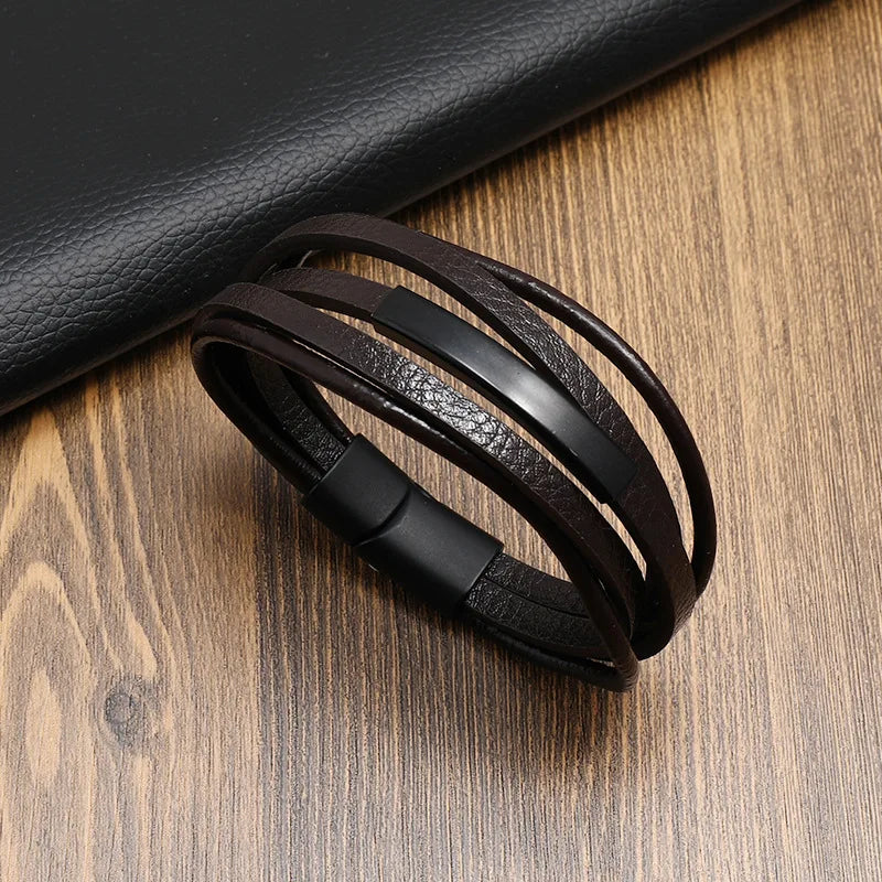 Neue männer Leder Geflochtene Armband Legierung Magnet Schnalle Multilayer Leder Armband Retro Einfache Armband Großhandel