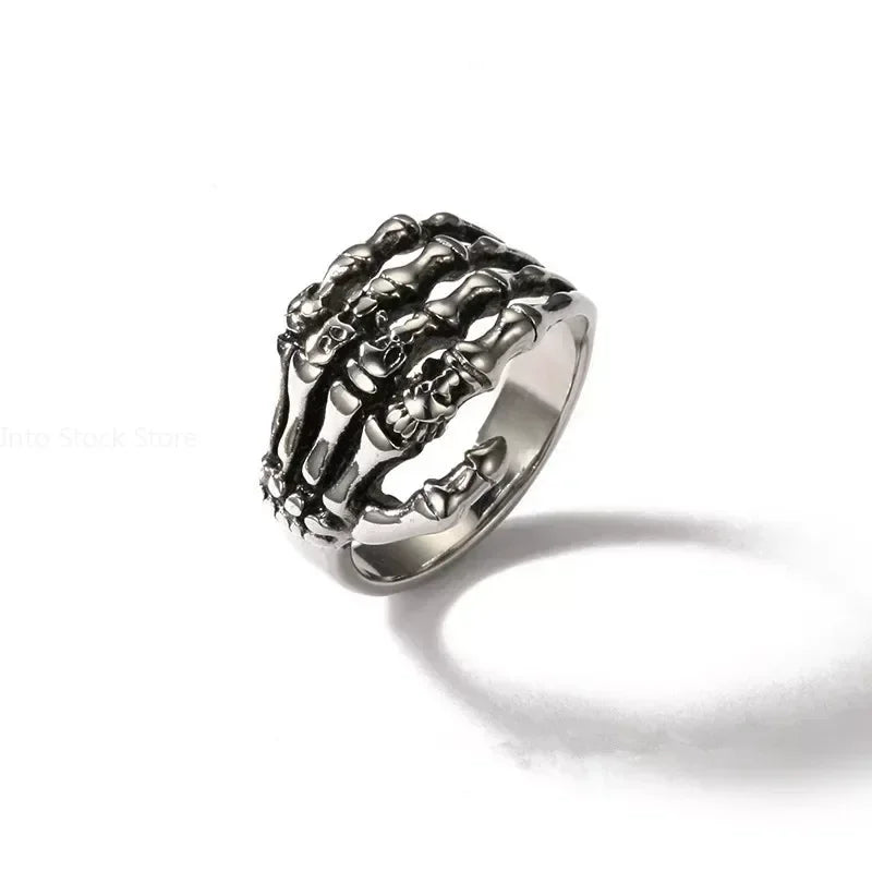 Vintage Skeleton Gothic Ringe für Männer Silber Farbe Hand Knochen Punk Paar Ring Frauen Hip Hop Kreativität Schmuck Neue