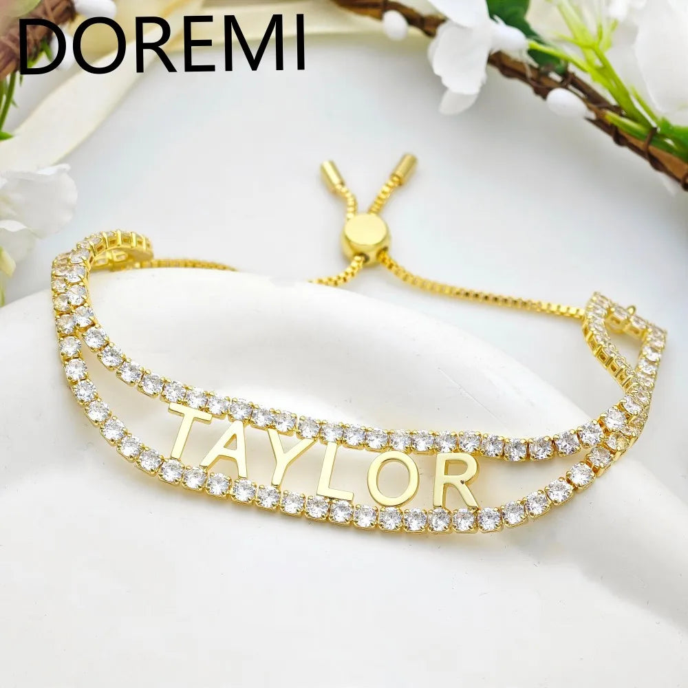 DOREMI Doppelte Tenniskette, individuelle Buchstaben-Designs, personalisiertes Namensarmband für Damen, elegante individuelle Schmuckarmbänder
