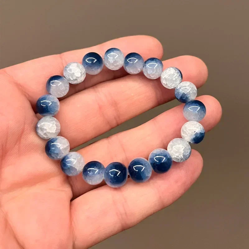 Natürliches rosa/buntes Kristall-/Porzellan-Armband mit Eis-Rissmuster und gemusterten Perlen, einzelner Kreis, glücklicher Heilstein, Schmuck, Geschenk