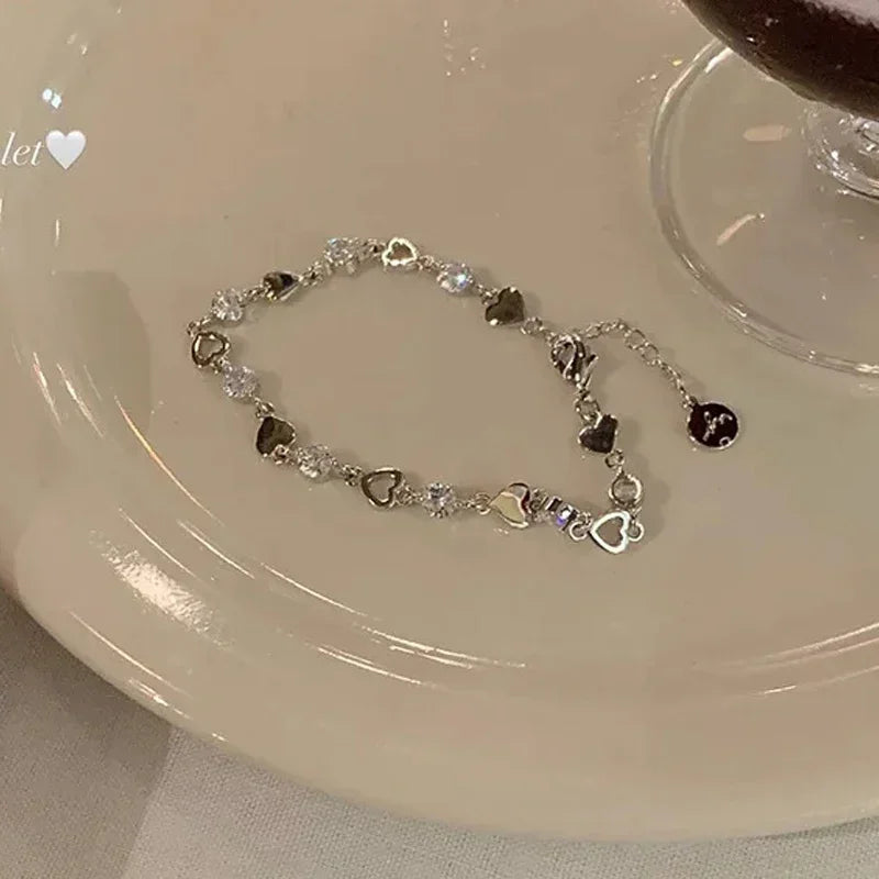 Korean Fashion Zirkon Herz Link Ins Armband für Frauen Süße Mädchen Aushöhlen Y2K Schmetterling Kette Armband Partei Schmuck Geschenke