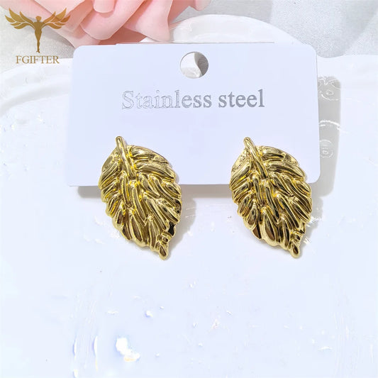 Elegante lässige Blatt-Ohrringe, vergoldeter Edelstahl, Ohrpiercing-Schmuck, Raubtier-Ohrstecker, Damen- und Mädchen-Geschenke mit Box
