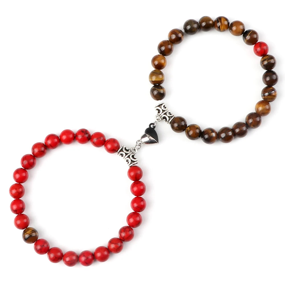 Heißer Paar Yin Yang Armband Set Männer 8mm Naturstein Herz form Magnet Liebe Armband für Frauen Freundschaft Mode schmuck Geschenk