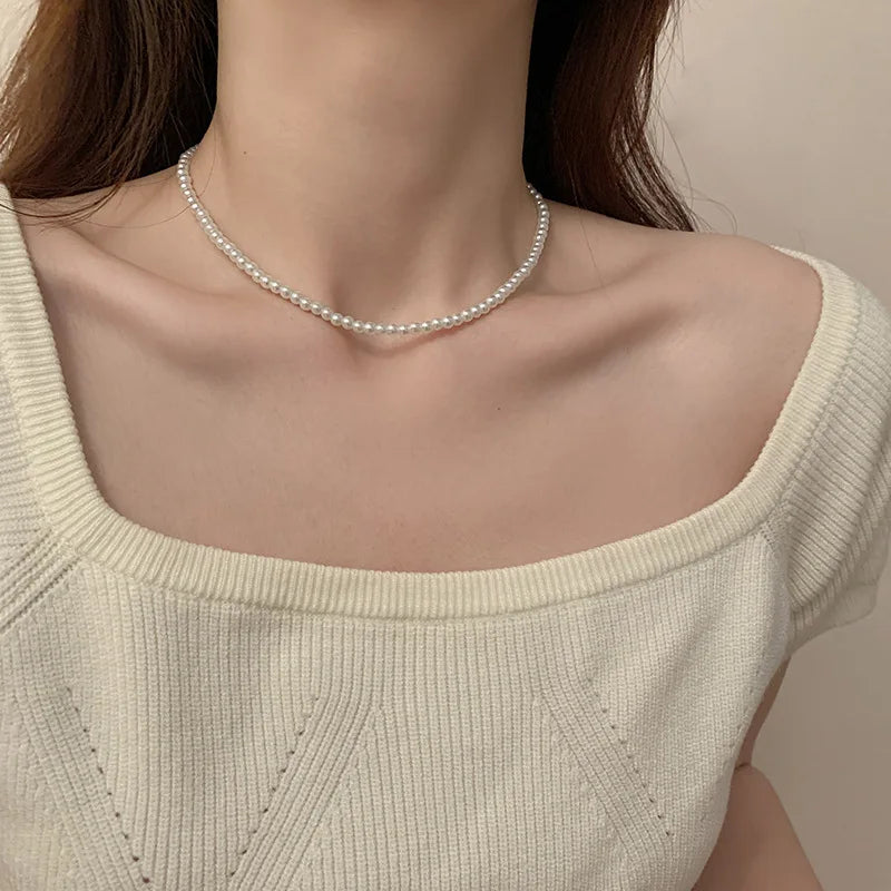 Klassische elegante weiße Perle Halskette für Frauen Männer Hochzeit Bankett Halsketten Vintage Perlen handgemachte Schmuck Party Geschenk